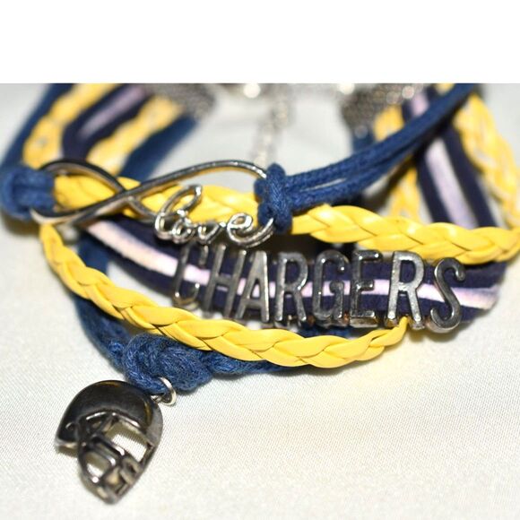 NFL Los Angeles Chargers Blue/Yellow Braided Cord Charm 6"-7" Unisex Bracelet - Picture 1 of 2